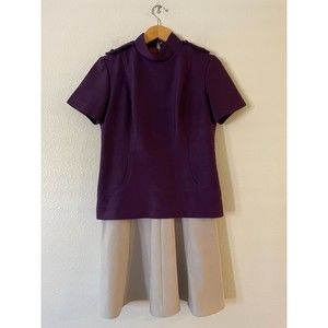 Vintage Burt Stanley Layered Twofer Dress 16 Two Tone Colorblock Purple Gray